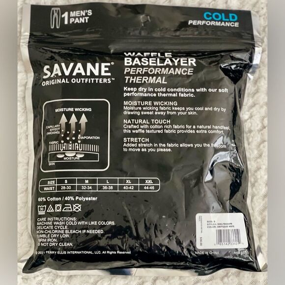 Savane Original Outfitters Waffle Baselayer Performance Thermal Pants Size Small - Picture 2 of 2